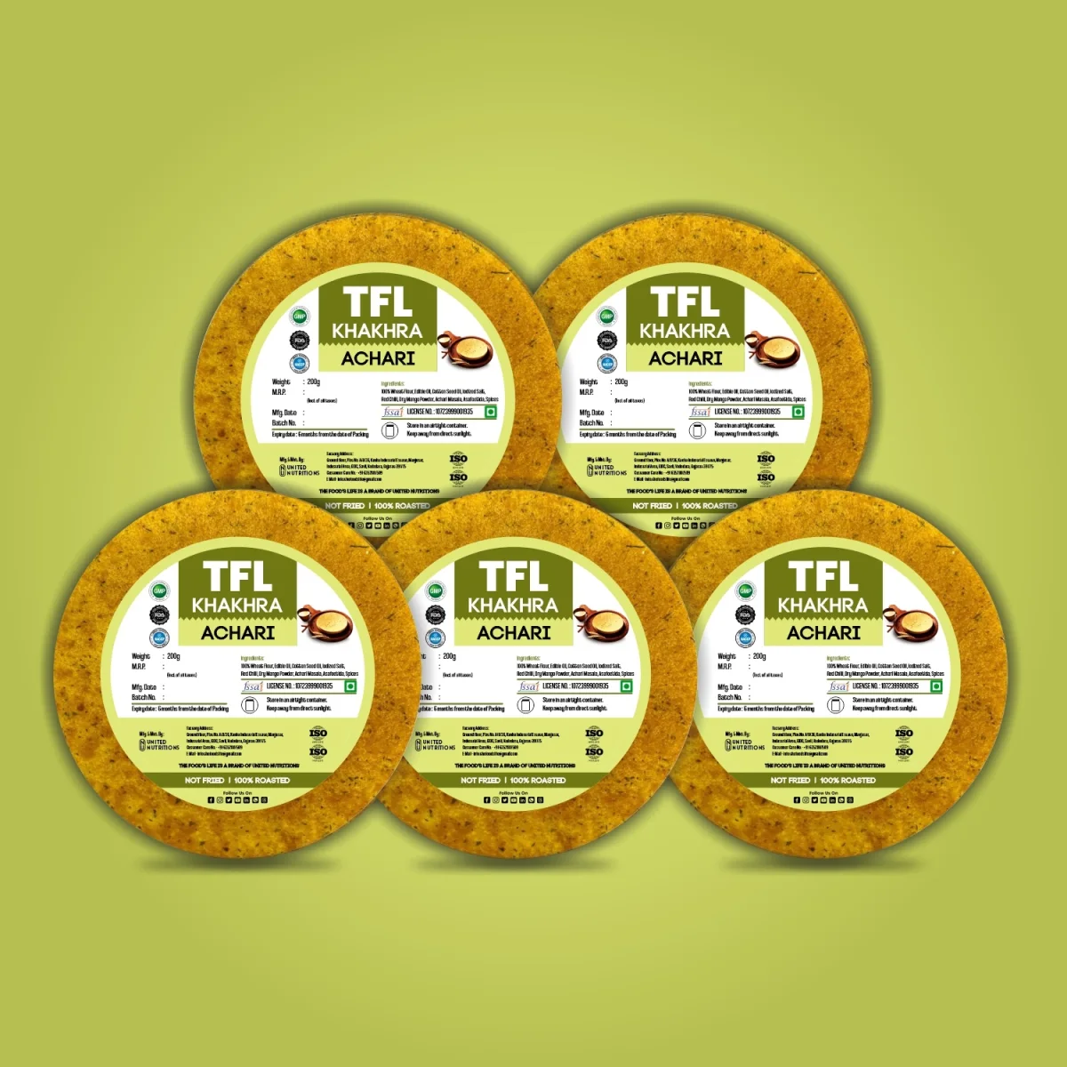Achari Khakhra Pack of 5 (200gm x 5)
