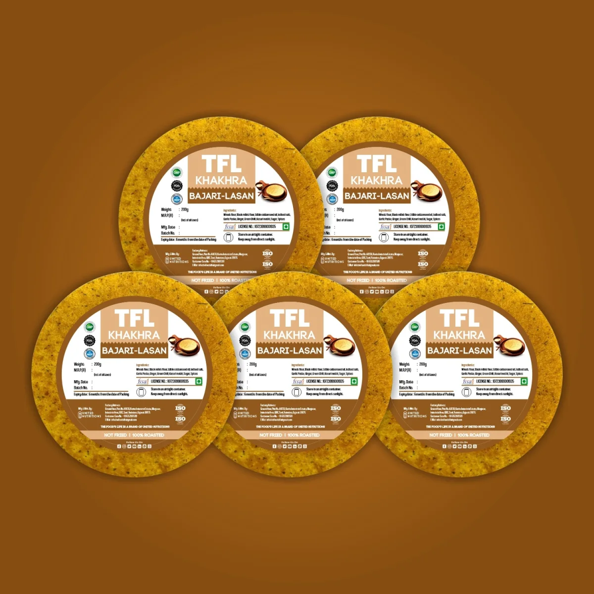 Bajri Lasan Khakhra Pack of 5 (200gm x 5)