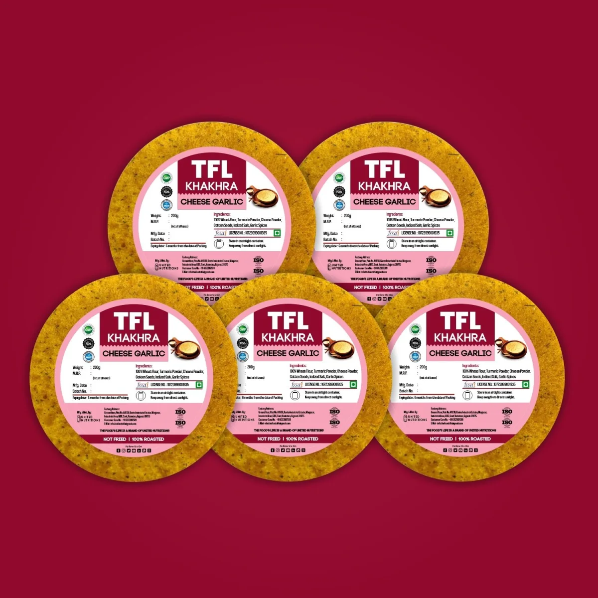 Cheese Garlic Khakhra Pack of 5 (200gm x 5)