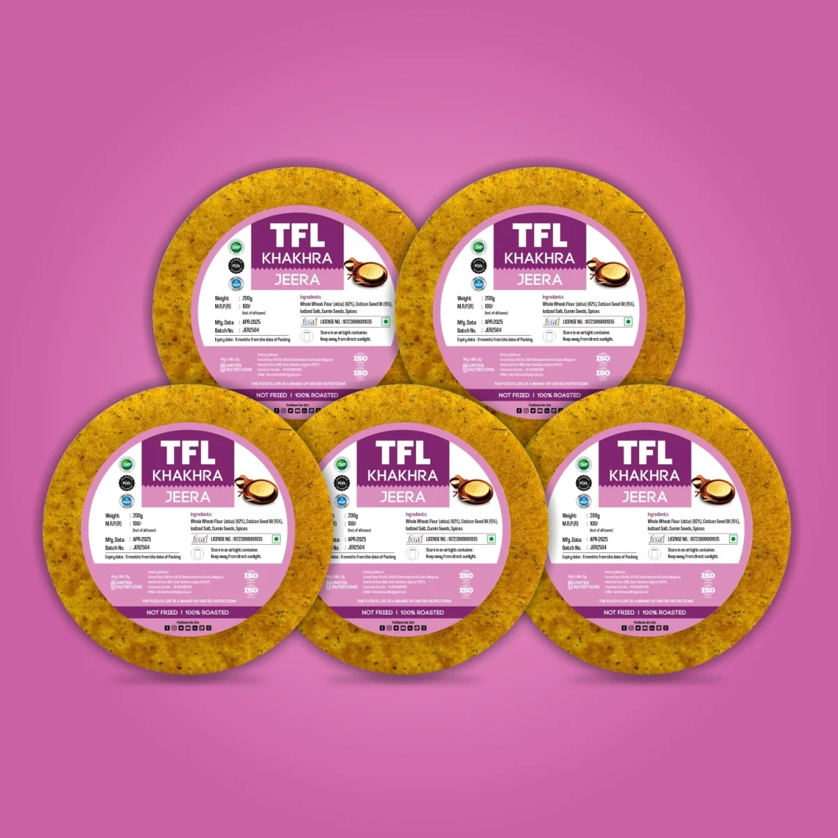 Jeera Khakhra Pack of 5 (200gm x 5)